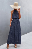 Women Summer Polka Dot Print Halter Neck Lace-Up Long Dress