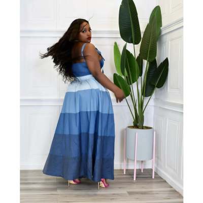 Plus Size Women Summer Colorblocking Sleeveless Crop Top + Swing Skirt Two-Piece Set