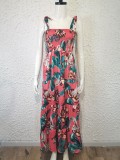 Summer Women'S Holidays Sling Lace-Up Print Long Dress