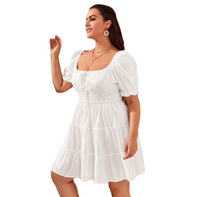 Plus Size Solid Square Neck Short Sleeve Casual Loose Women'S Dress