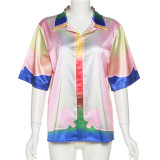 Summer Women'S Fashion Print Turndown Collar Single Breasted Oversized Casual Shirt Top
