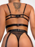 Sexy Hollow Metal Chain Three-Piece Garter Erotic Bra And Panty Lingerie Set
