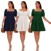 Plus Size Solid Square Neck Short Sleeve Casual Loose Women'S Dress