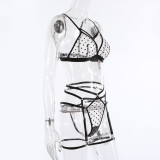 Sexy See-Through Polka Dot Mesh Erotic Garter Rings Bra And Panty Lingerie Set