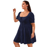 Plus Size Solid Square Neck Short Sleeve Casual Loose Women'S Dress