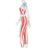 Women'S Stripe Print V-Neck Crop Camisole High Waist Basic Pants Fashion Outfit