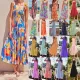 Summer Women'S Holidays Sling Lace-Up Print Long Dress