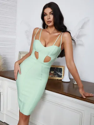 Sling cutout mint green wrap chest solid color cocktail dress