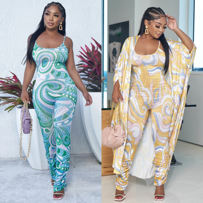 Summer Women's Fashion Sexy Two Piece Jumpsuit with Cape