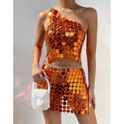 Summer Party Sexy Sequin Two Piece Skirt Set