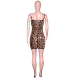 Women's Cutout Sexy Slim Fit Leopard Sequin Strapless Dress Nightclub