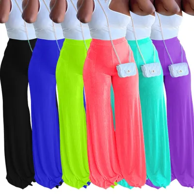 Women's Thin Multicolor Loose High Waist Casual Trousers Wide Leg Pants Bell Bottom Pants