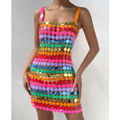 Summer Party Multicolor Sexy Sequin Club Dress