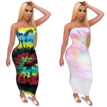 Women's Elastic Strapless Tie Dye Print Nightclub Dress