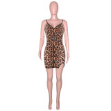 Women's Cutout Sexy Slim Fit Leopard Sequin Strapless Dress Nightclub