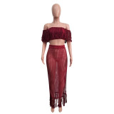 Summer Cutout Sexy Fashion Mesh Tassels See-Through Two Piece Suit Women