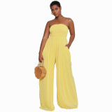 Women Summer Casual Off Shoulder Chiffon High Waist Wide Leg Jumpsuit