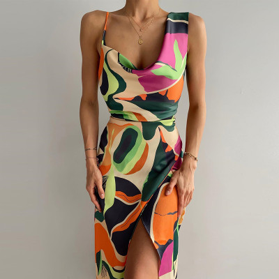 Women Summer Sexy Multi-Color Print Sleeveless Dress