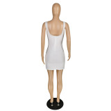 Women Summer High Stretch Zip Slit Sleeveless Dress