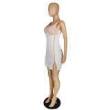 Women Summer High Stretch Zip Slit Sleeveless Dress