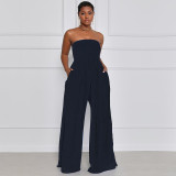 Women Summer Casual Off Shoulder Chiffon High Waist Wide Leg Jumpsuit