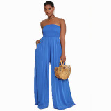 Women Summer Casual Off Shoulder Chiffon High Waist Wide Leg Jumpsuit