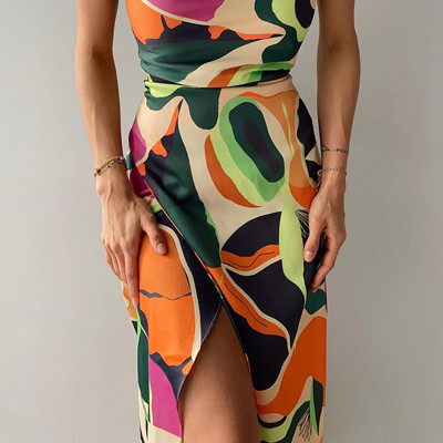 Women Summer Sexy Multi-Color Print Sleeveless Dress