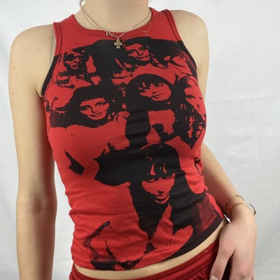 Summer Women Ink Character Print Sleeveless Round Neck Casual T-Shirt