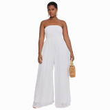 Women Summer Casual Off Shoulder Chiffon High Waist Wide Leg Jumpsuit