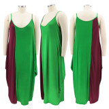 Plus Size Women'S Suspender Women Plus Size Outdoor Wear Summer Colorblock Strap Loose Long Dress