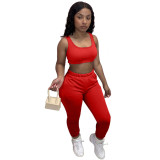 Women'S Solid Color Tank Top Sweatpants Sports Two Piece Set