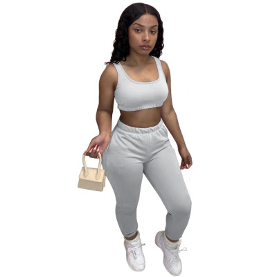 Women'S Solid Color Tank Top Sweatpants Sports Two Piece Set