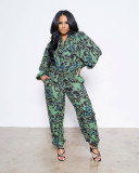 Women'S Autumn And Winter Animal Python Print Fashion Long Sleeve Two-Piece Pants Set