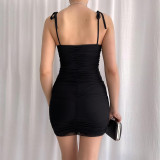 Summer Women Lace-Up Straps See-Through Mesh Sexy Slim Bodycon Dress