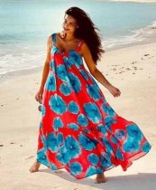 Women Summer Sling Boho Print Sleeveless Dress