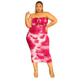 Plus Size Women Summer Print Lace Up Off Shoulder Dress