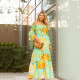 Women Spring/Summer Tie Dye Off Shoulder Puff Sleeve Long Dress