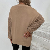 Solid color Round Neck twist knitting shirt autumn and winter lantern sleeve sweater women