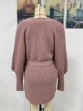 Autumn and winter Maxi cardigan solid color women's knitting Lace-Up cardigan sweater women