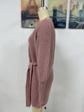 Autumn and winter Maxi cardigan solid color women's knitting Lace-Up cardigan sweater women