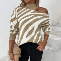 Autumn and winter women's knitting shirt pullover strapless tiger print sweater women