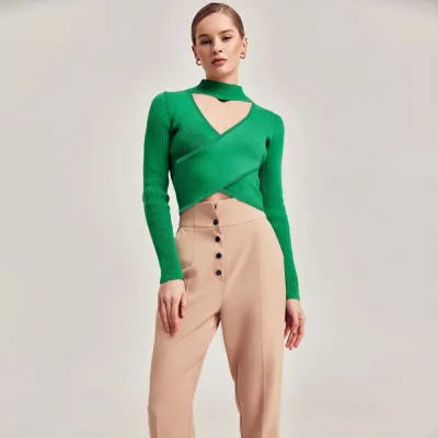 Autumn and winter long-sleeved knitting shirt sexy rib cross Basic shirt cross top