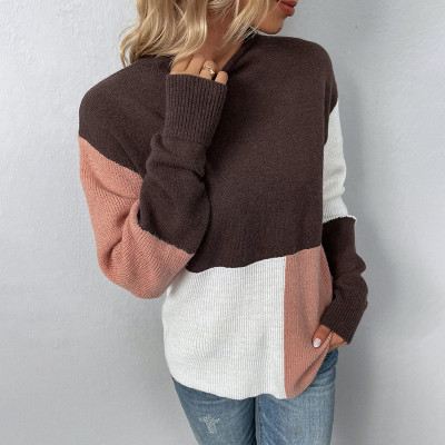 colorblock half turtleneck pullover women's autumn and winter knitting shirt