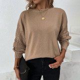 Solid color Round Neck twist knitting shirt autumn and winter lantern sleeve sweater women