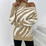Autumn and winter women's knitting shirt pullover strapless tiger print sweater women
