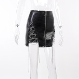 Summer Skirts Split Zip Metal Chain Leather Punk Skirt
