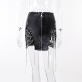 Summer Skirts Split Zip Metal Chain Leather Punk Skirt