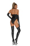 Plus Size Sexy Nightclub Sleeveless Lace-Up Pu Leather Bodysuit Lingerie