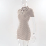 Women Polo-Neck Button Solid Bodycon Dress