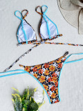 Women Sexy One Piece Swimwear Lace-Up Print Bikini